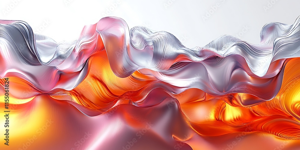 Obraz premium Abstract swirling orange and silver fluid, dynamic motion, elegant waves.