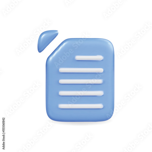 3d vector icon of a blue document file with white lines, sleek and modern design