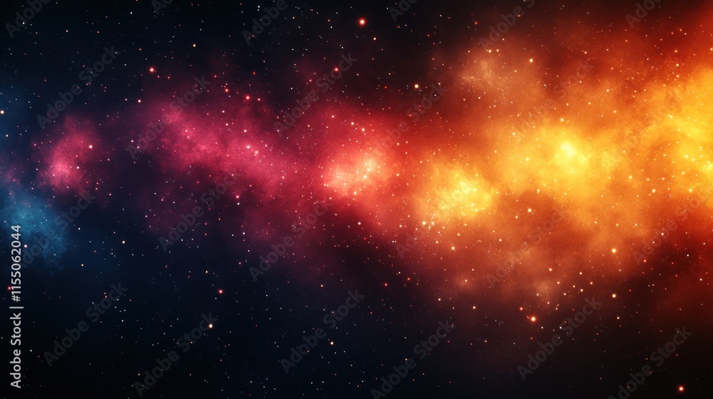 Naklejka premium Cosmic nebula with red, orange, and blue hues.