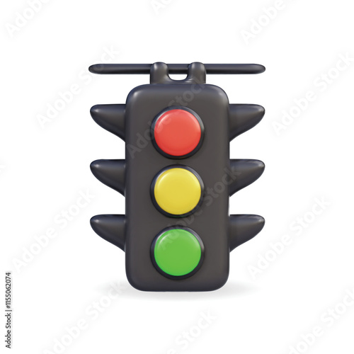 3d vector icon of a traffic light showcasing red, yellow, and green colors