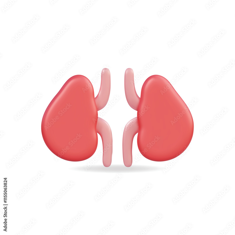 3d vector icon of a kidney, showcasing a red and pink color scheme for anatomical representation 3d vector icon of a kidney, showcasing a red and pink color scheme for anatomical representation