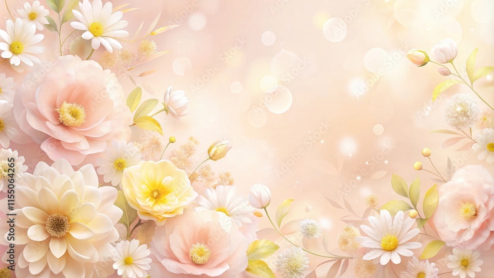 Obraz premium Soft pastel pink floral allover background with delicate white and yellow accents, abstract floral, pastel colors