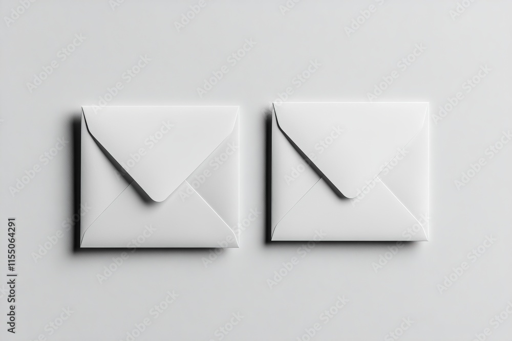Two blank white square envelopes on white background. Two blank white square envelopes on white background.