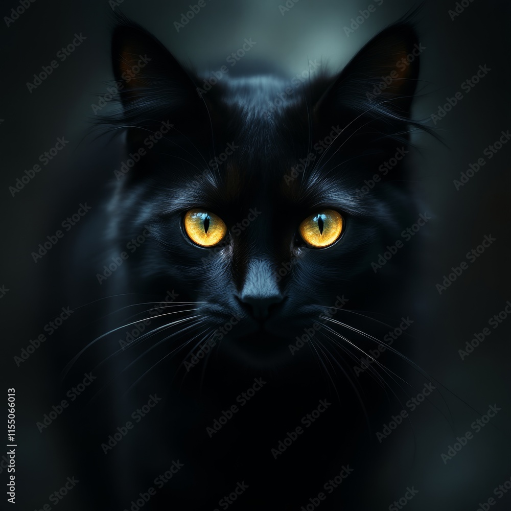 Mysterious Black Cat Portrait with Bright Eyes Mysterious Black Cat Portrait with Bright Eyes