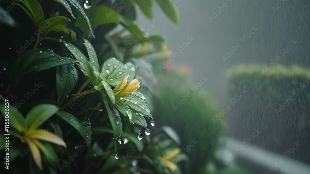 Fototapeta premium an image of a rain storm over the top of the jungle tree on the floor