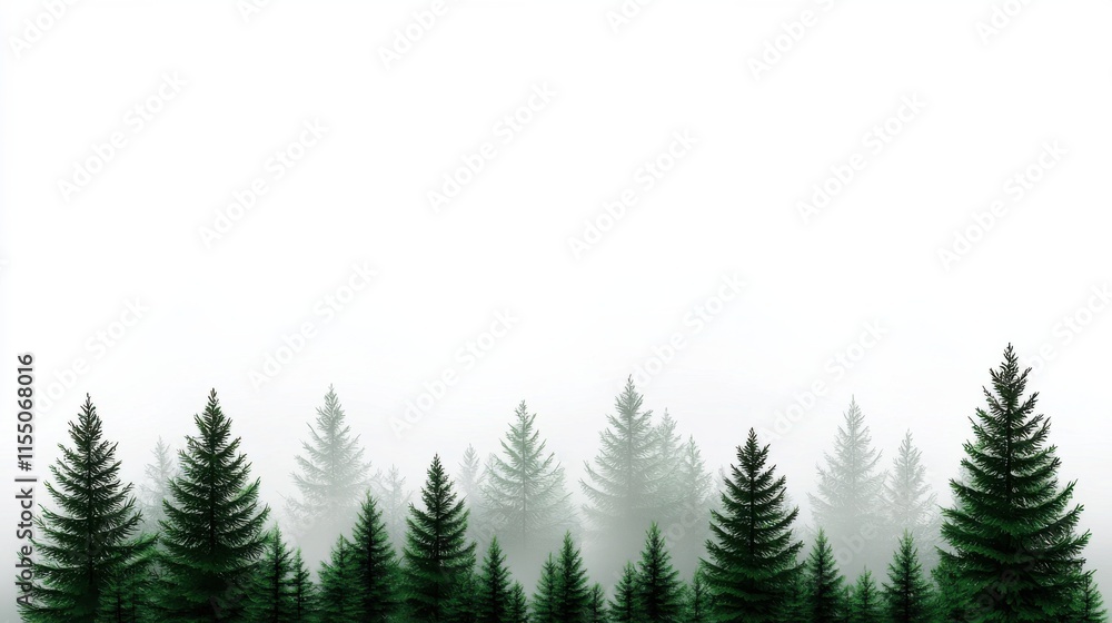 Fototapeta premium Mystical Evergreen Forest in Misty Mountain Landscape with Serene Atmosphere