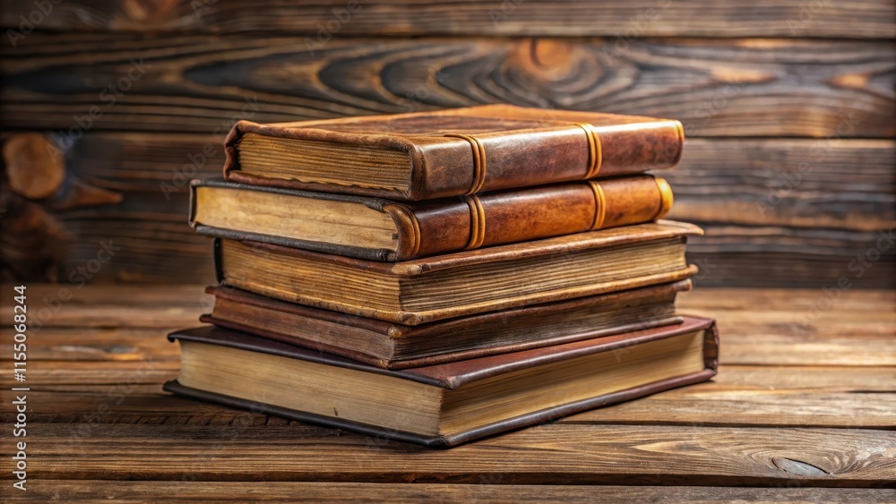 A stack of old leather-bound dictionaries on a wooden desk, with the top book slightly askew, as if recently opened A stack of old leather-bound dictionaries on a wooden desk, with the top book slightly askew, as if recently opened