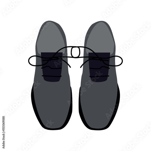 Vector Cartoon Illustration - Black Pair of Leather Men Shoes.