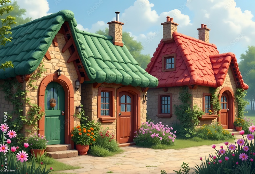 Illustration of houses in the village
Illustration of houses in the village