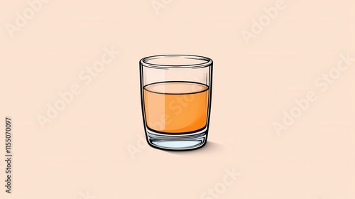 Amber Colored Whiskey or Bourbon Drink in Transparent Glass with Ice Cubes