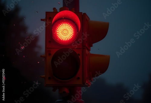 A city crossing with a semaphore. Red light in semaphore.
