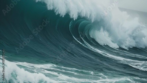 a surfer riding on a large wave in the ocean during a storm with strong waves