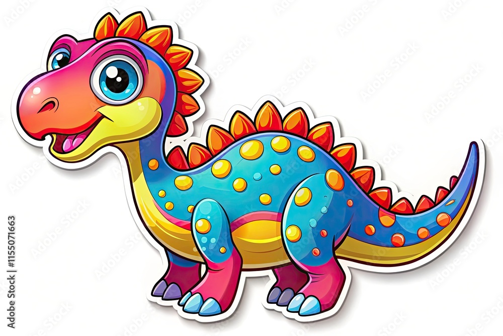 Fototapeta premium Cute Archa Dinosaur Cartoon Sticker, Prehistoric Animal Illustration, AI Generated Art, Funny Dino Design