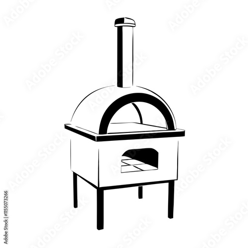 Outdoor pizza oven line drawing with transparent background