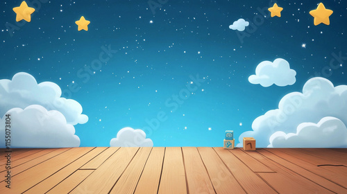 Stars, shooting stars, space background, copy space, space for text, blue graphic cartoon Room animation night colorful toy design Clouds game wooden retro floor star Background
