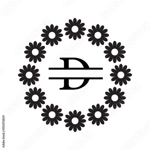 Letter D split symbol monogram logo in floral circle epa vector illustration isolated on white background 