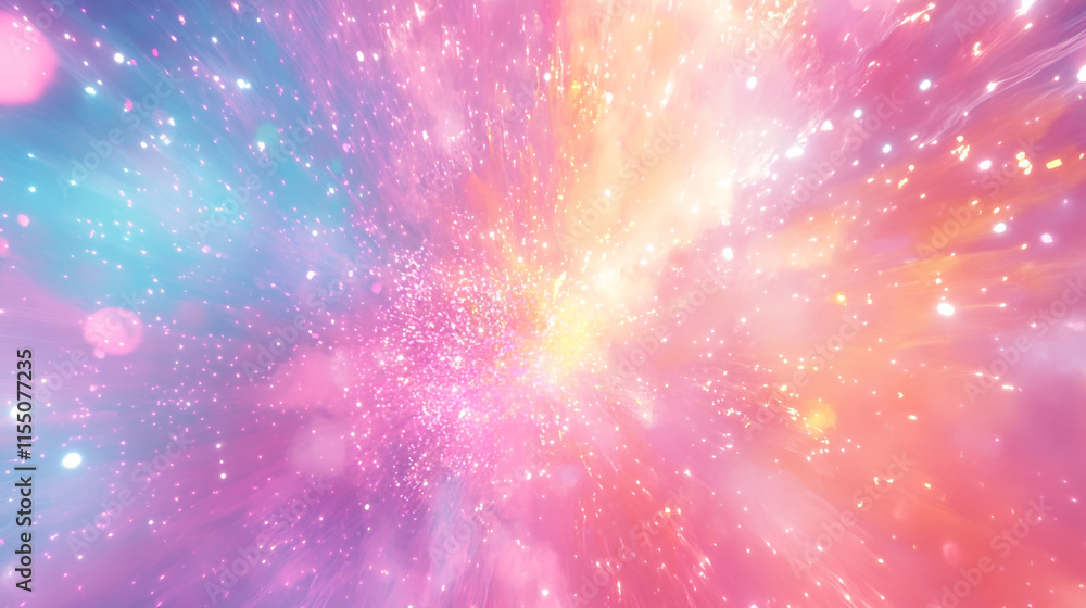 Fototapeta premium A colorful space background with purple and blue clouds and pink and blue stars. Stunning and breathtaking cosmic clouds in vivid colors beautifully showcasing the incredible 