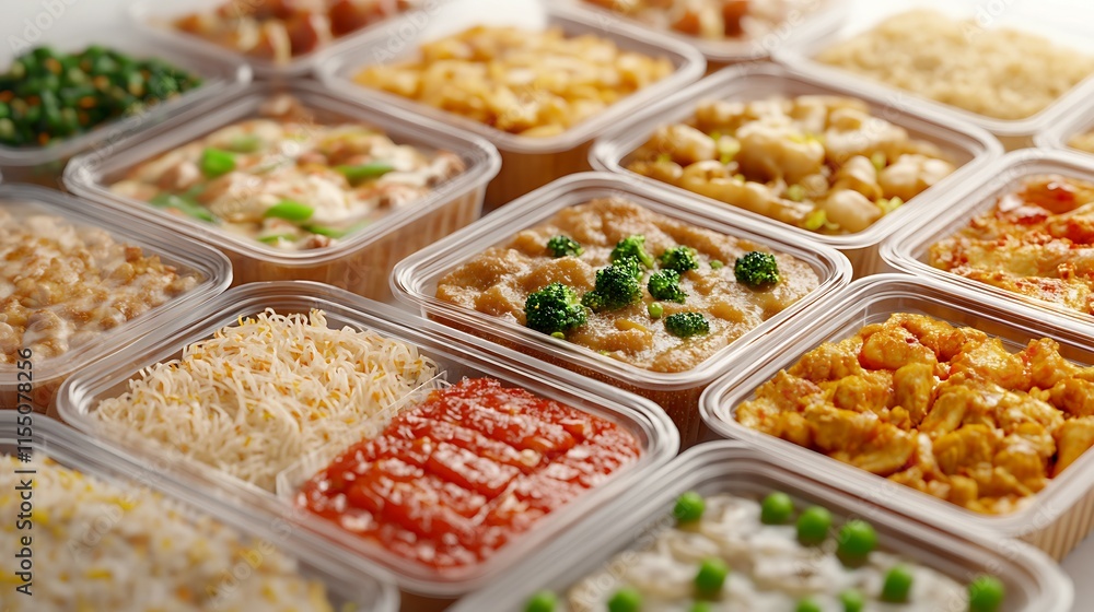 Variety of Thai food in plastic containers on the table Variety of Thai food in plastic containers on the table