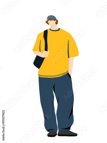 Flat illustration of a man holding a bag