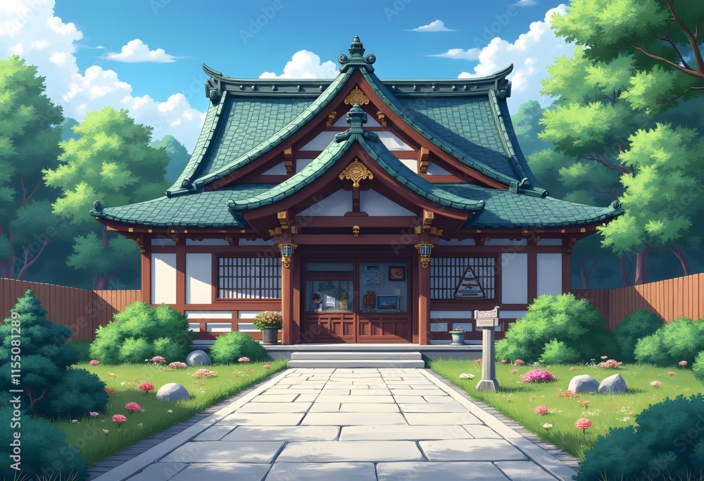 3D illustration. Representation of a traditional Japanese style building, emblematic with gardens.
3D illustration. Representation of a traditional Japanese style building, emblematic with gardens.
