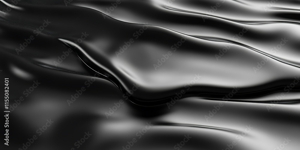 Fototapeta premium Abstract black liquid background with flowing, wavy texture and smooth surface.