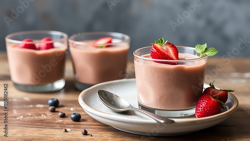 Wallpaper Mural Vegan chocolate mousse with mint, bar of chocolate and cocoa beans Torontodigital.ca
