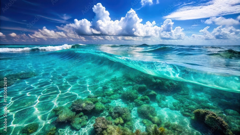 Turquoise ocean waves gently lapping against coral reef in crystal clear waters , coral, water, coral, water, waves Turquoise ocean waves gently lapping against coral reef in crystal clear waters , coral, water, coral, water, waves