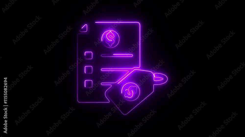 Glowing Neon Price List Icon on Black Background | HD Video Motion Graphic Animation Glowing Neon Price List Icon on Black Background | HD Video Motion Graphic Animation