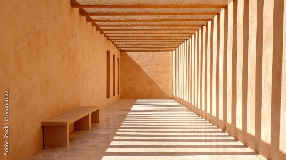 Minimalist Architectural Hallway with Geometric Wooden Patterns and Warm Lighting Minimalist Architectural Hallway with Geometric Wooden Patterns and Warm Lighting