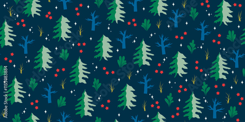 Christmas beautiful green trees seamless pattern repeating colorful elements trendy vector illustration background