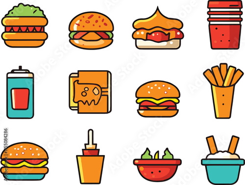 Burger icon set. cheese burger Symbol. hamburger sign. for mobile concept and web design. vector illustration on white background