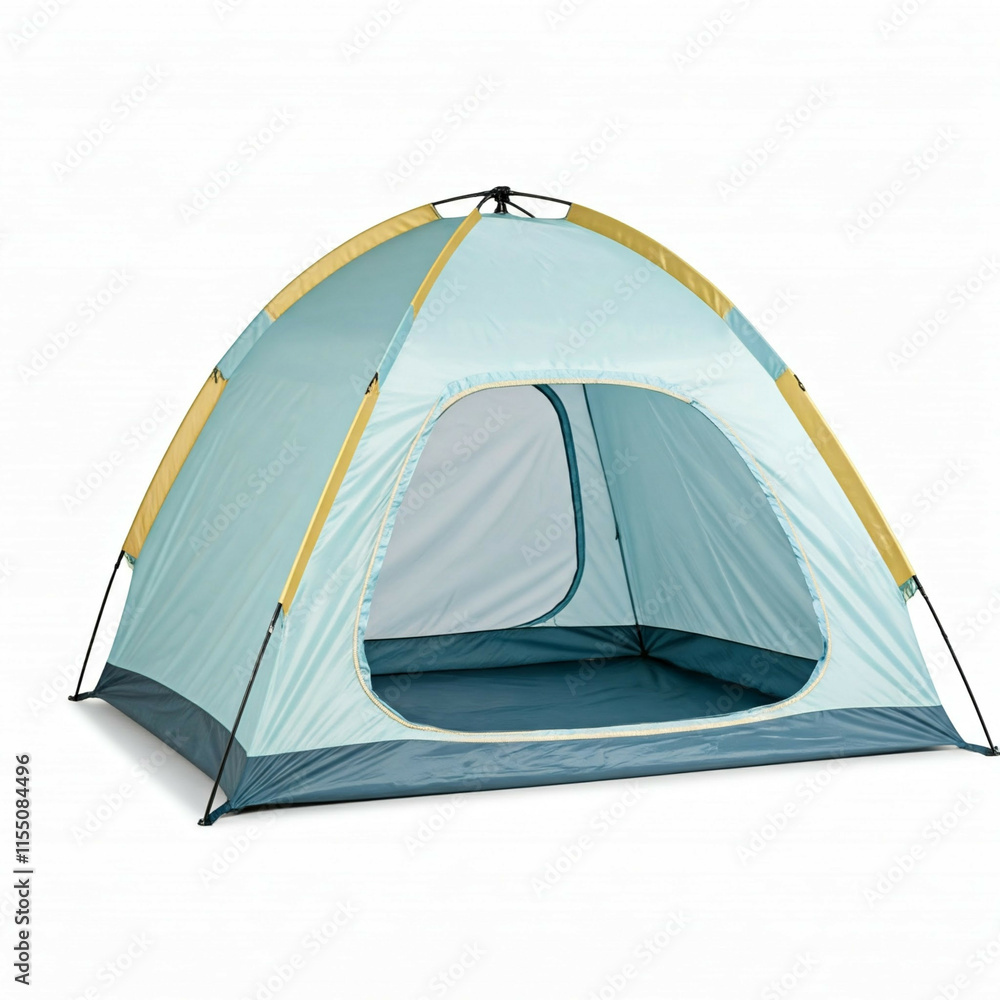 blue and yellow camping tent isolated on white background blue and yellow camping tent isolated on white background