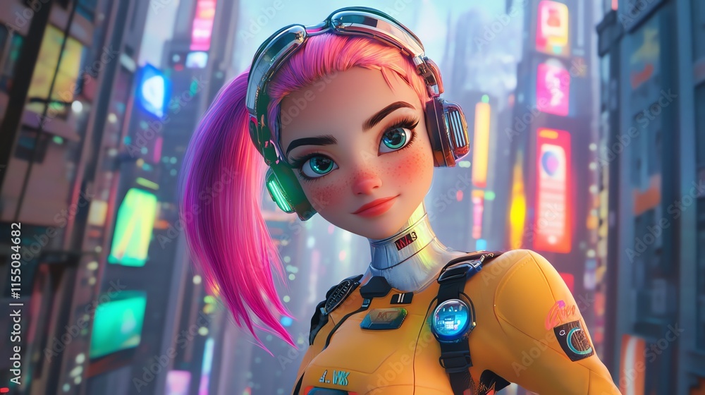 Obraz premium woman listening to music in futuristic world