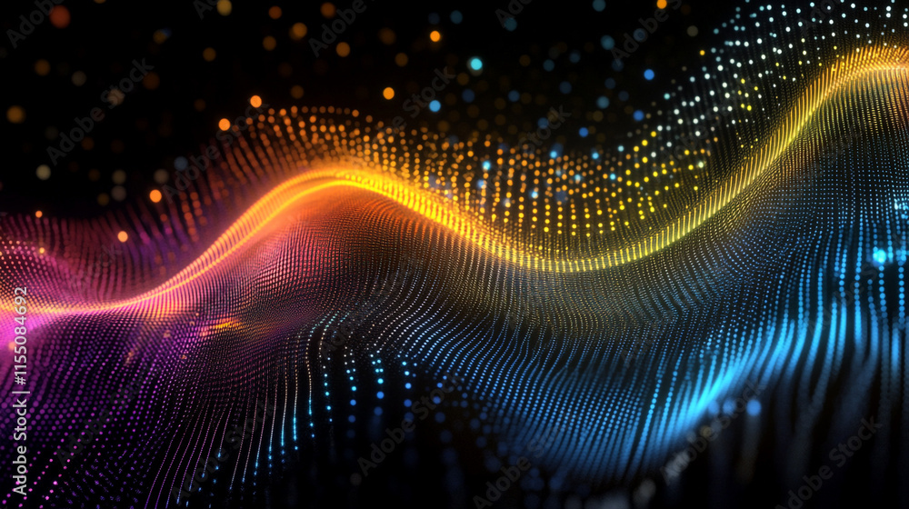 Abstract glowing wave particles. Digital background suitable for various technological operations like neural networks, Abstract glowing wave particles. Digital background suitable for various technological operations like neural networks,