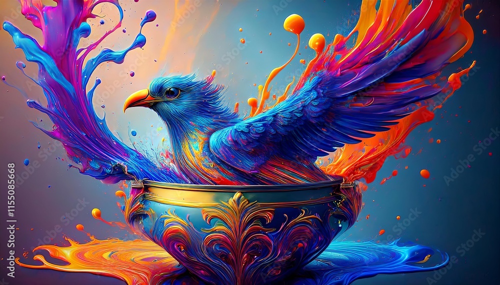 Obraz premium Baroque Bird Emergence: Infinite Wings from a Paint Container