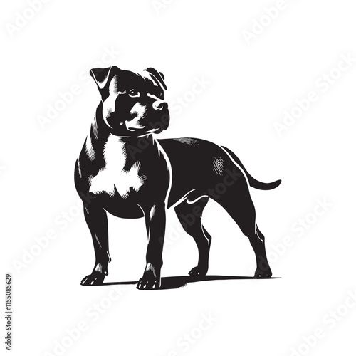 American Staffordshire Terrier Silhouette - American Staffordshire Terrier Illustration - Minimalist Dog Vector.