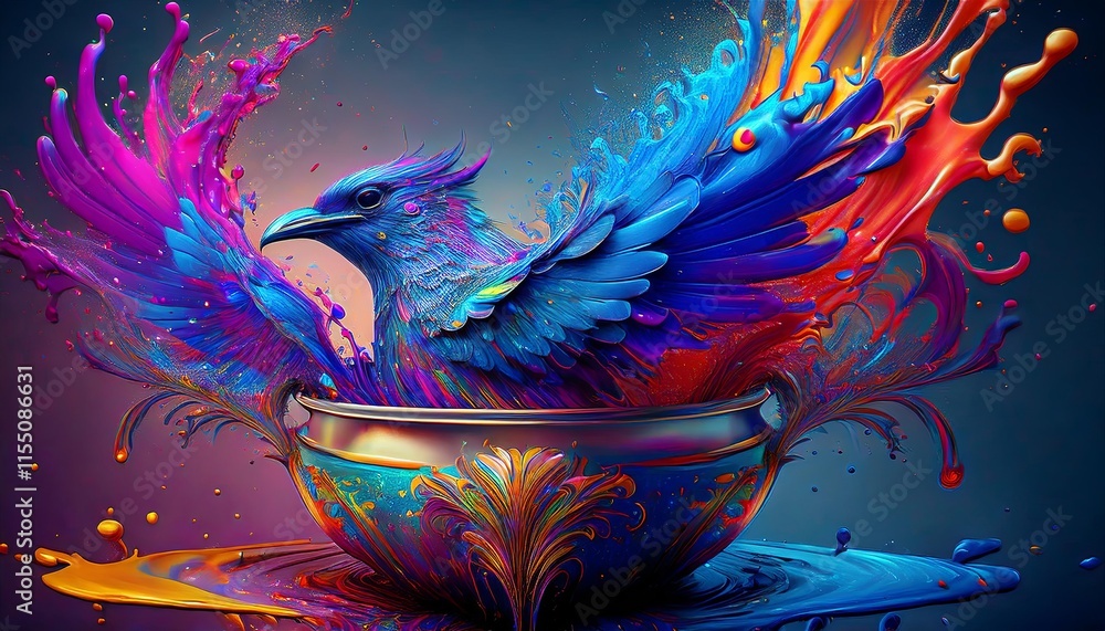 Fototapeta Baroque Bird Emergence: Infinite Wings from a Paint Container