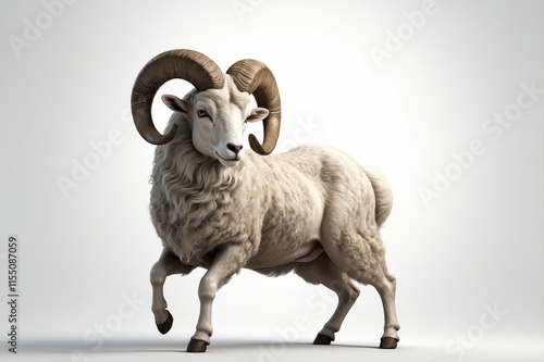 Majestic ram with large curled horns on white background. photo