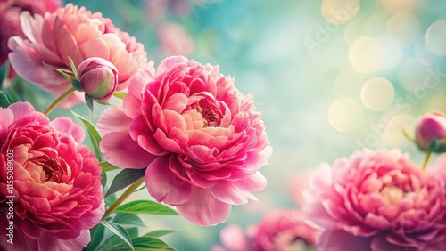 Fototapeta Naklejka Na Ścianę i Meble -  Closeup of delicate red peony flowers with soft pastel colors and gentle tones, peony, flowers, red, delicate, closeup, soft