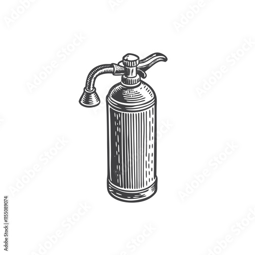 Fire extinguisher color sketch engraving vector illustration. Scratch board style imitation isolated on white background