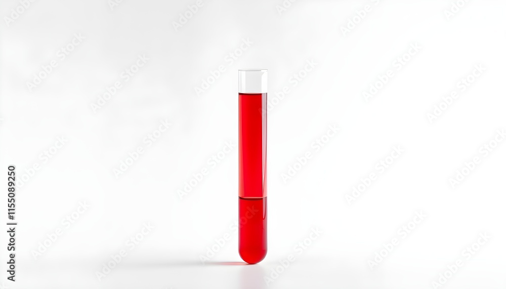 A sleek test tube filled with vibrant red liquid, set against a clean white background. The minimalist presentation highlights the striking contrast A sleek test tube filled with vibrant red liquid, set against a clean white background. The minimalist presentation highlights the striking contrast