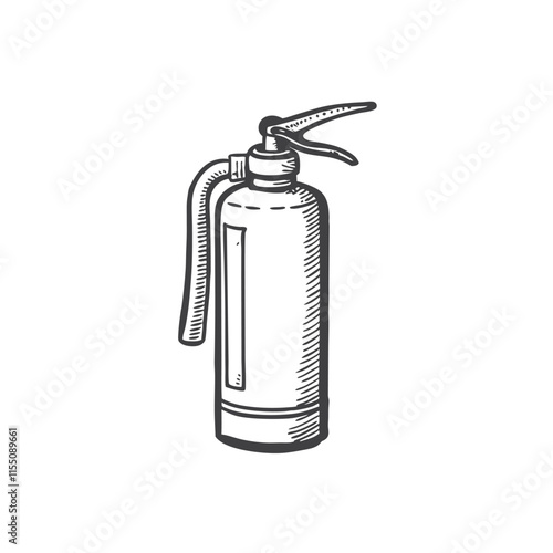 fire extinguisher icon vector. Old hand drawn imitation. Vintage object illustration. Protection object for firefighter. Engraved Etching Logo Concept