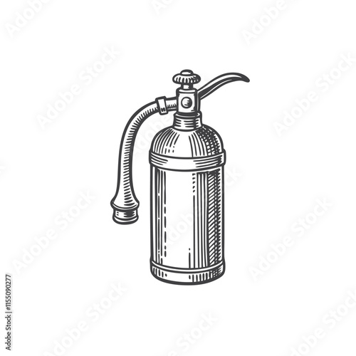 fire extinguisher icon vector. Old hand drawn imitation. Vintage object illustration. Protection object for firefighter. Engraved Etching Logo Concept