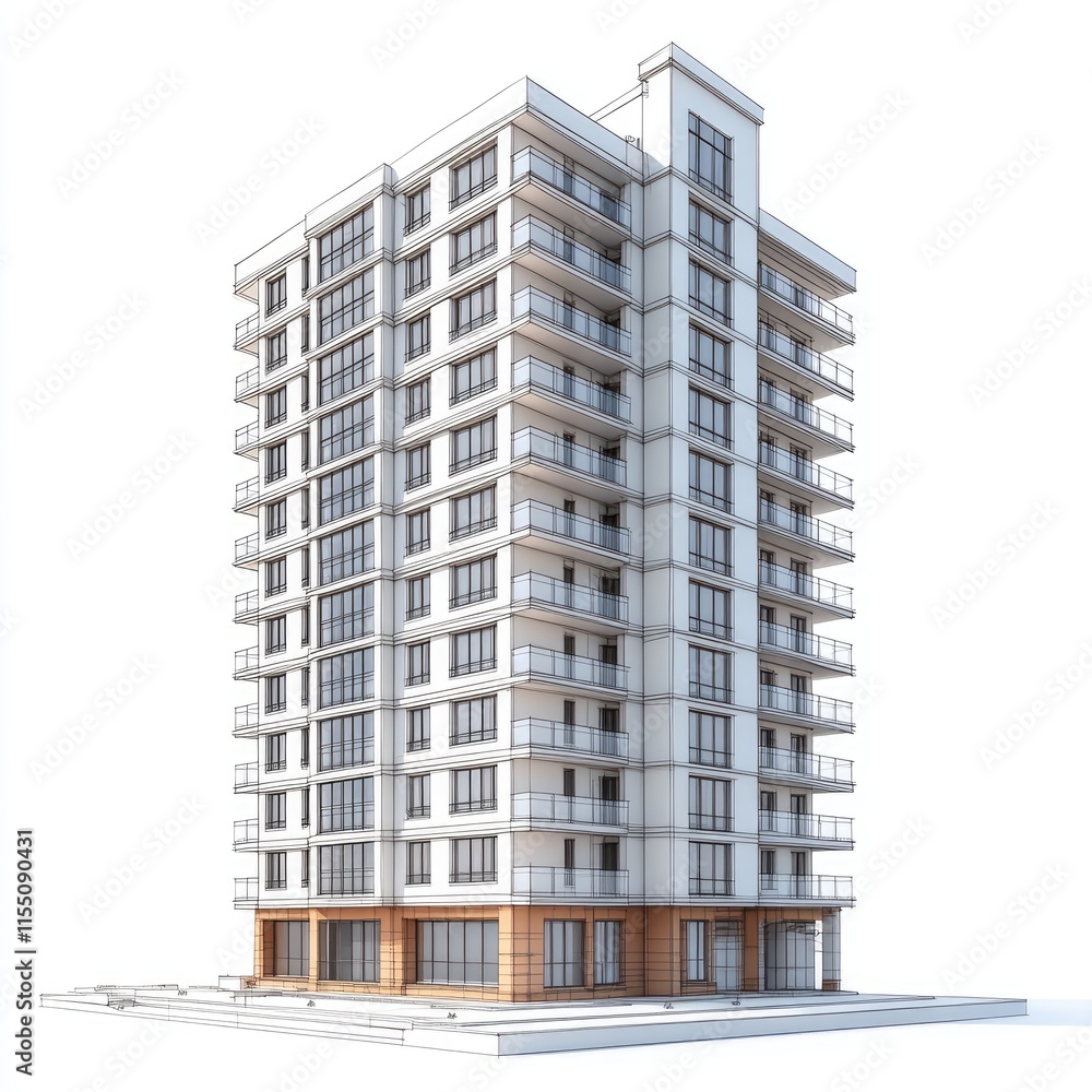 Fototapeta premium Modern apartment building architectural rendering. (2)
