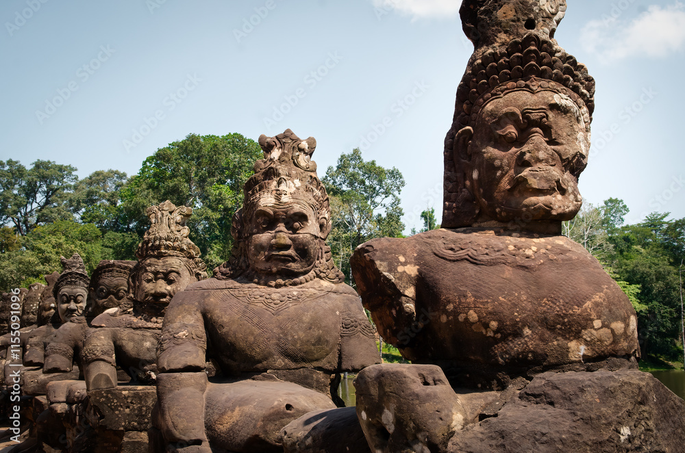 Obraz premium Buddha faces at temple at Angkor What, Siem Reap, Cambodja