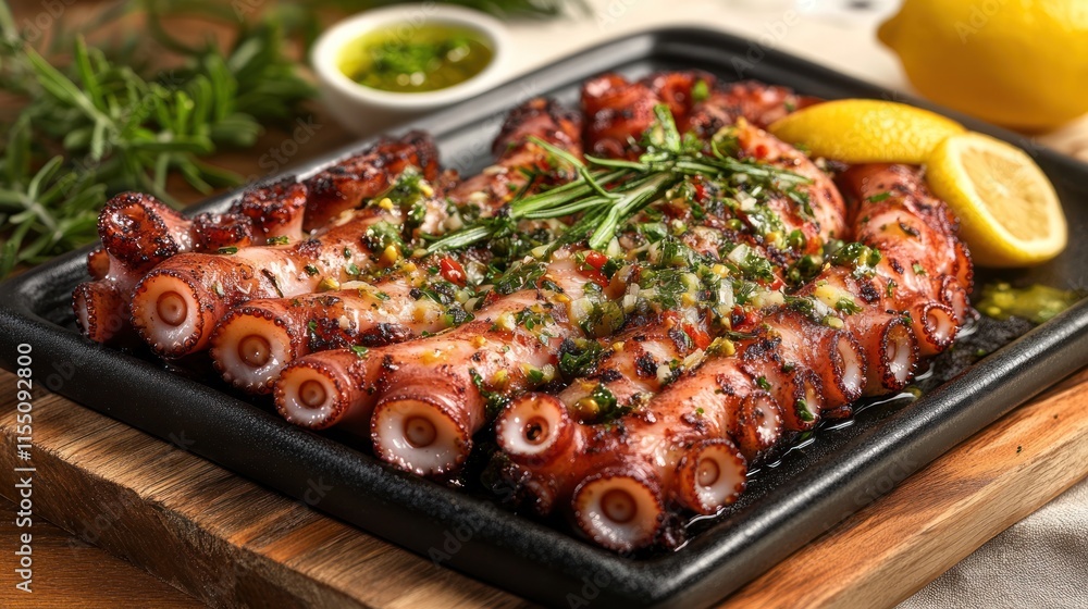 Grilled octopus with herbs and lemon. Grilled octopus with herbs and lemon.