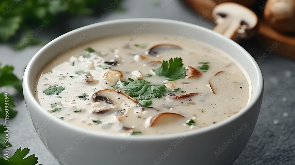 A warm bowl of Tom Kha soup, rich with creamy coconut, aromatic herbs, and earthy mushrooms, evokes comfort and delight. A warm bowl of Tom Kha soup, rich with creamy coconut, aromatic herbs, and earthy mushrooms, evokes comfort and delight.