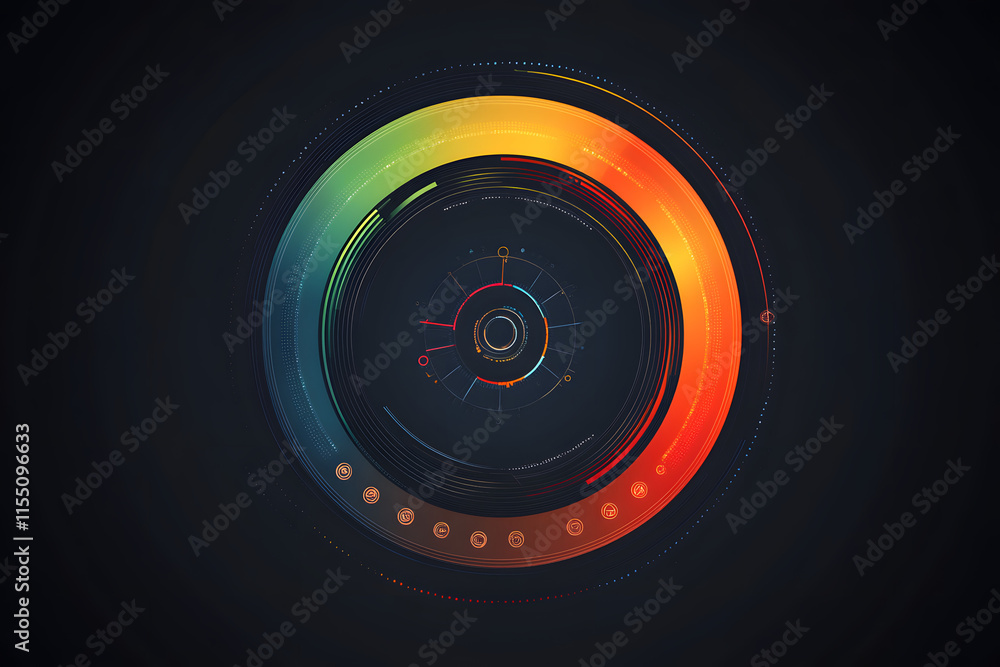 Colorful Circular Infographic Design with Modern Digital Elements and Data Representation Colorful Circular Infographic Design with Modern Digital Elements and Data Representation