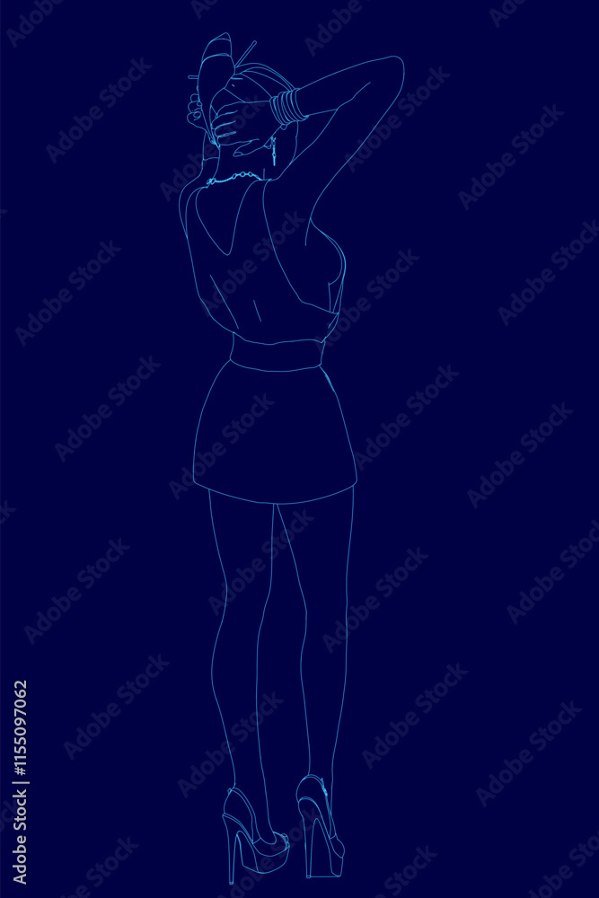 Woman is standing in a blue background with her arms outstretched. The image has a moody and mysterious feel to it, as if the woman is lost in thought or waiting for something Woman is standing in a blue background with her arms outstretched. The image has a moody and mysterious feel to it, as if the woman is lost in thought or waiting for something