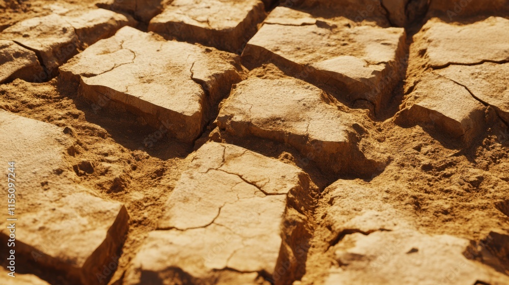 Fototapeta premium Dry Cracked Earth Under Harsh Sunlight